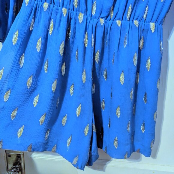Lilly Pulitzer Ariele Silk Romper in Bennet Blue Diamond Metallic Gold Size XS - Picture 6 of 8